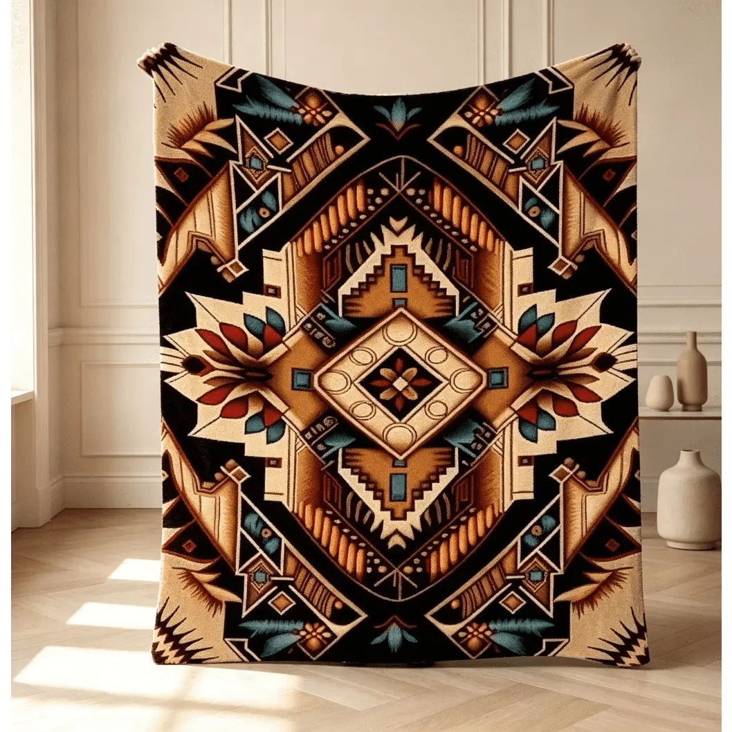 Bohemian Ethnic Pattern Flannel Throw Blanket, Vintage Inspired Mandala Style Soft Cozy Warm Blanket For Sofa Bed Bedroom Home Decor, Boho Bedding Blanket For Kids & Adults, Birthday Christmas Gift For Her
