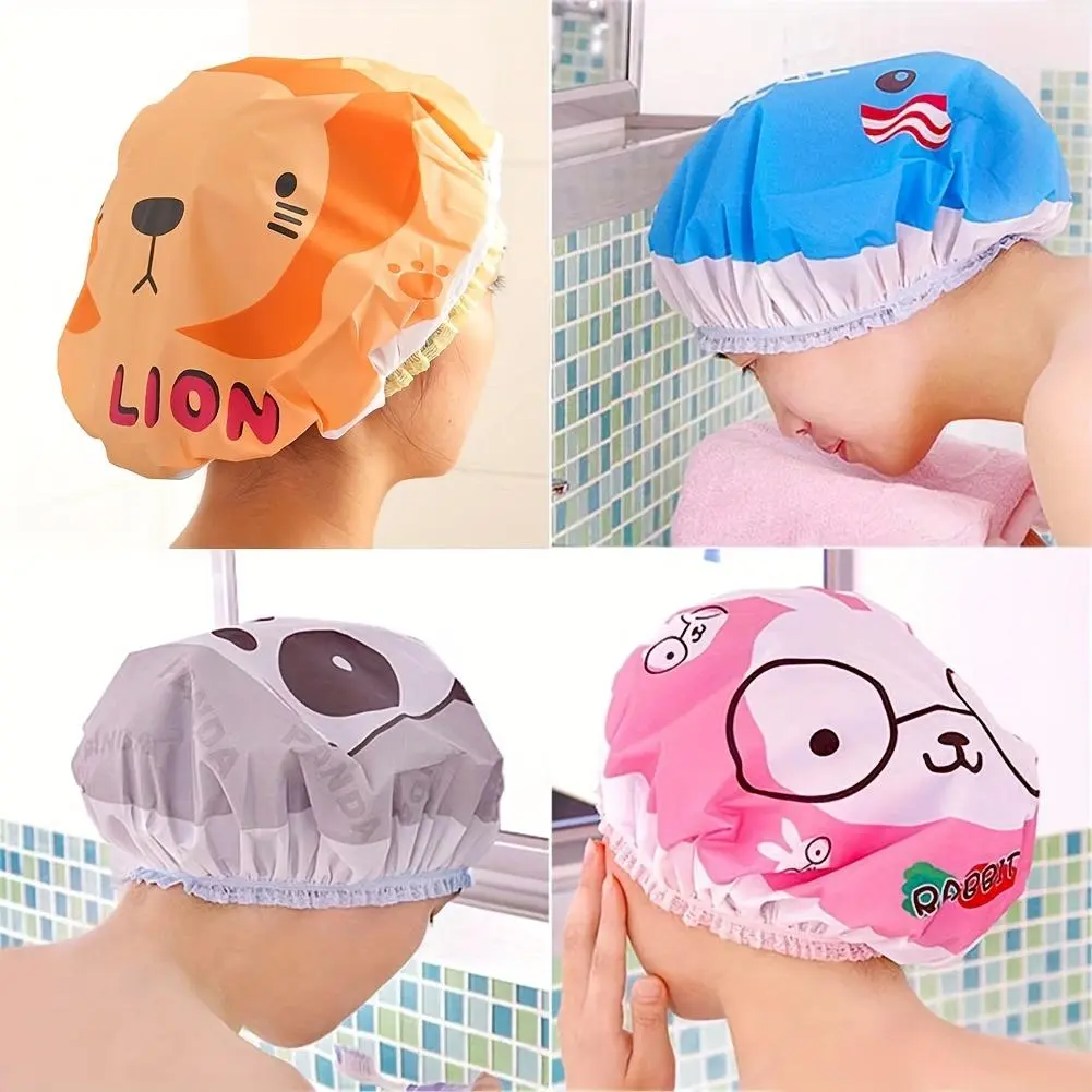 Classic PVC Shower Cap with Cute Cartoon Print, Reusable EVA Waterproof Head Cover, 1-Size Home Supplies for Hair Protection, Travel Essential, One Size