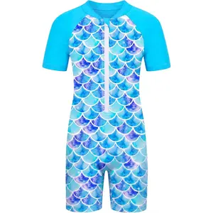 Girls One Piece Swimsuit UPF 50+ Rash Guard with Front Zipper  Ages 3-14 New model