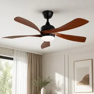 ARCH 52-Inch DC Ceiling Fan with LED Light, Remote Control, 5 ABS Blades, 6 Speeds, Reversible Motor, Dimmable 3-Color Lighting, Quiet Operation for Bedroom, Living Room, Black/White Options