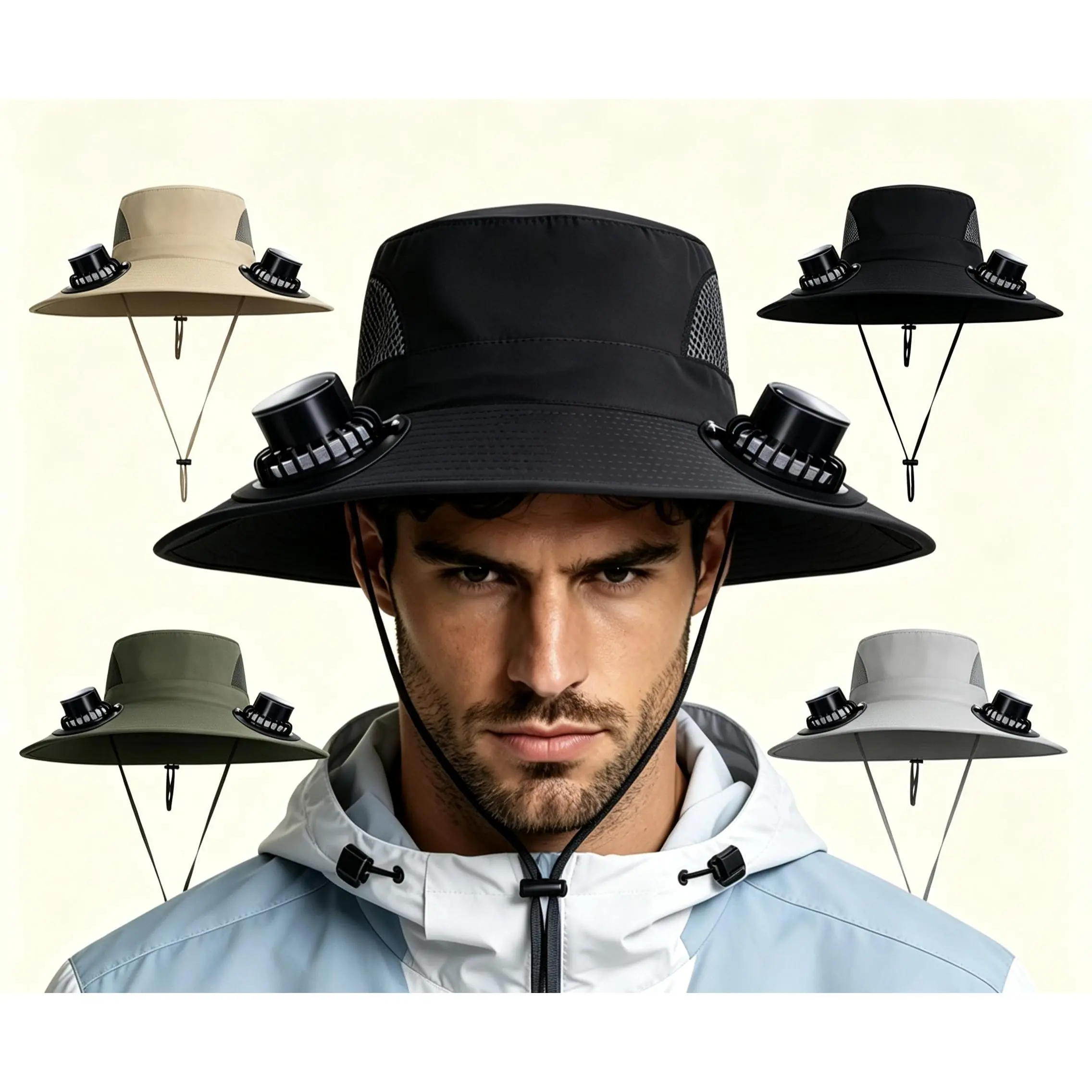 RODEWILL Solar-Powered Fan Hat, Unisex Wide Brim UV Protection Outdoor Hat with 3-Speed Built-in Adjustable Fans, Perfect for Fishing, Beach, Outdoor Work