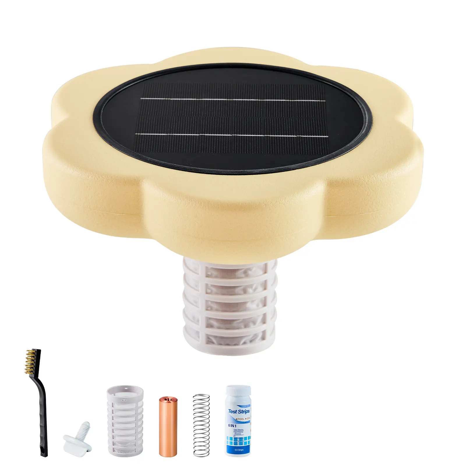 Solar Pool Ionizer, Petal Copper Pool Ionizer Up to 45000 Gal, Floating Automatic Water Cleaner and Purifier, Chlorine Free Water, with Copper Anode, Spring, Brush and Filter for Pools & Spas