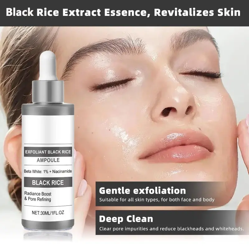 Black Rice Exfoliating Ampoule Serum Hydrating Gentle Face Body Scrub for Dead Skin Removal Daily Moisturizing Radiant Peeling for All Skin Types