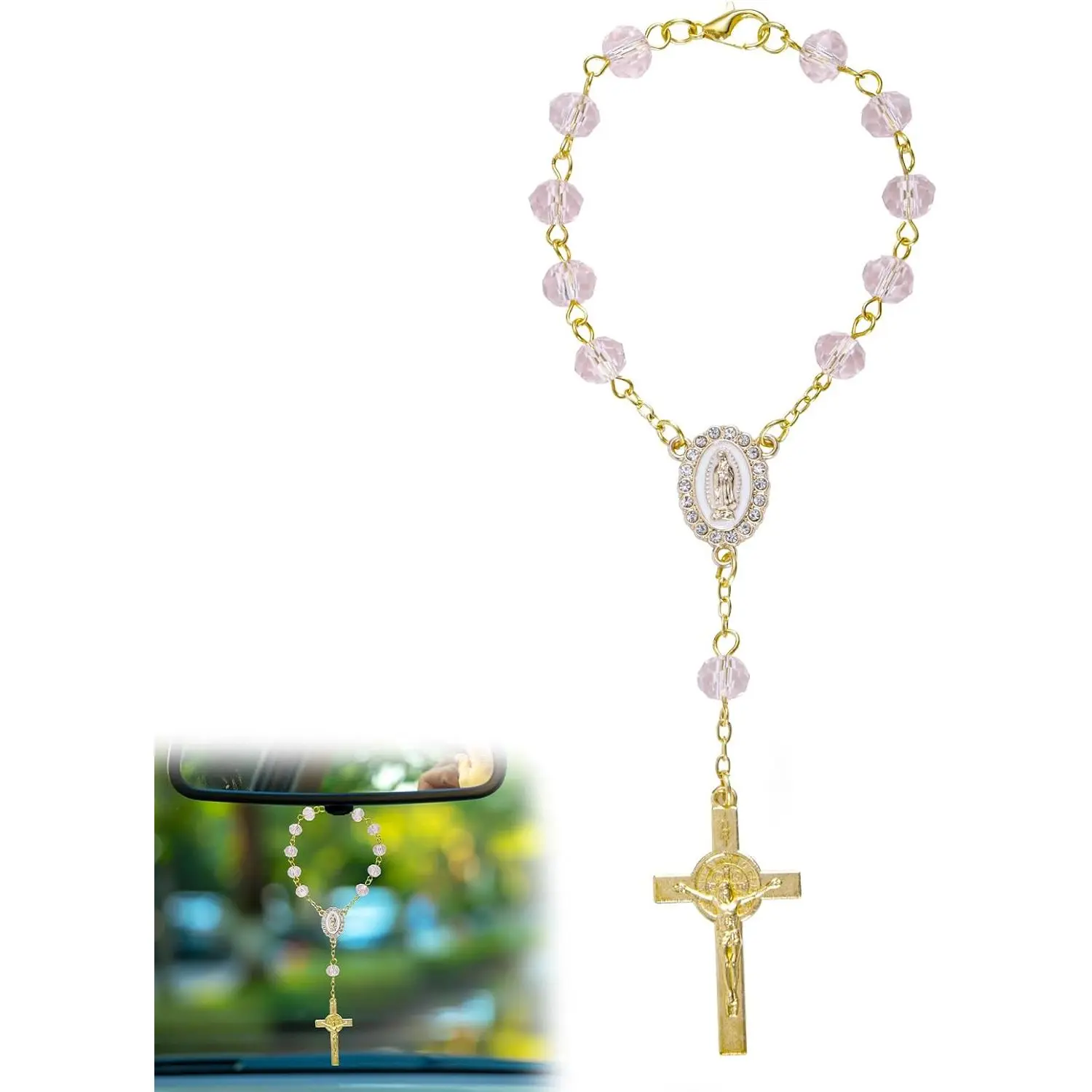 Mini  Rosary for Rearview Mirror,  Rosary with  Pendant  Mini Religious Pendant Catholic Wedding Women Accessories for Rear View Mirror