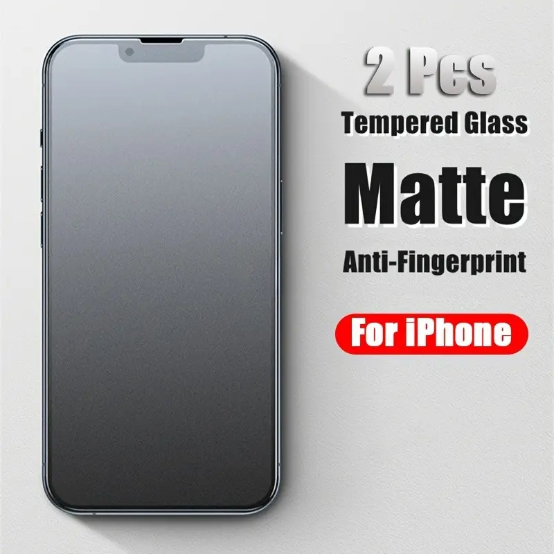 [2pcs] for iPhone 17 16 15 14 13 12 11  Plus Pro Max Full Cover Matte Tempered Glass Smartphone Screen Protector Frosted Film [Anti-Fingerprints]
