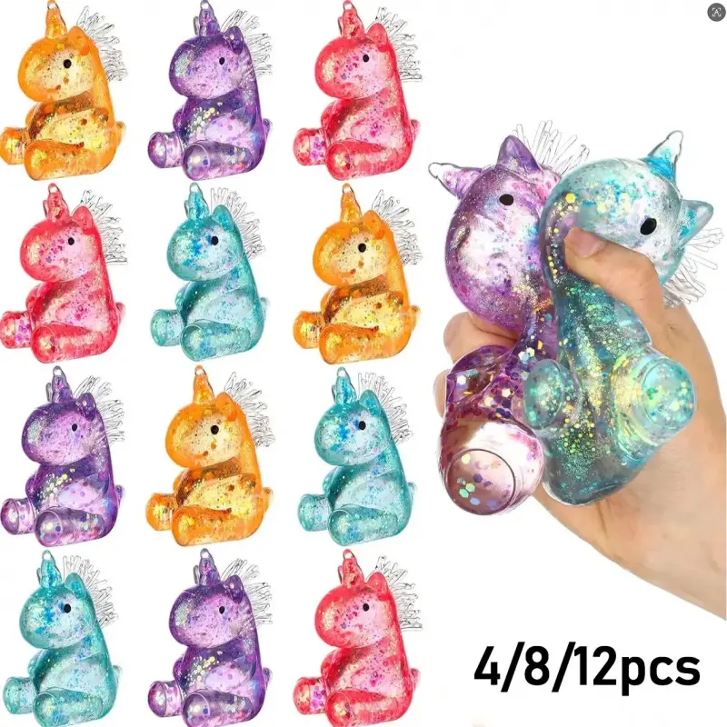 12 PCS Unicorn Maltose Fidget Toy Play Random Color, Sensory Stress Relief Soft Ball for Adults & Kids, Party Favor Prank Squeeze Toy, Anti-Anxiety Hand Pressure Reliever, Squishies, Cute, Children's Day Gift