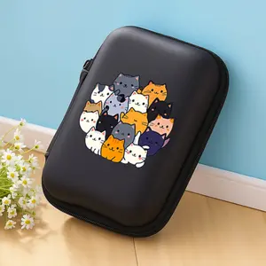 A beautiful and cute cat tribe pattern storage box, essential for office and travel! EVA material earphone/data cable/charger storage box, compact design with mesh pockets, easy to organize charging cables, convenient for organizing your charging cables.