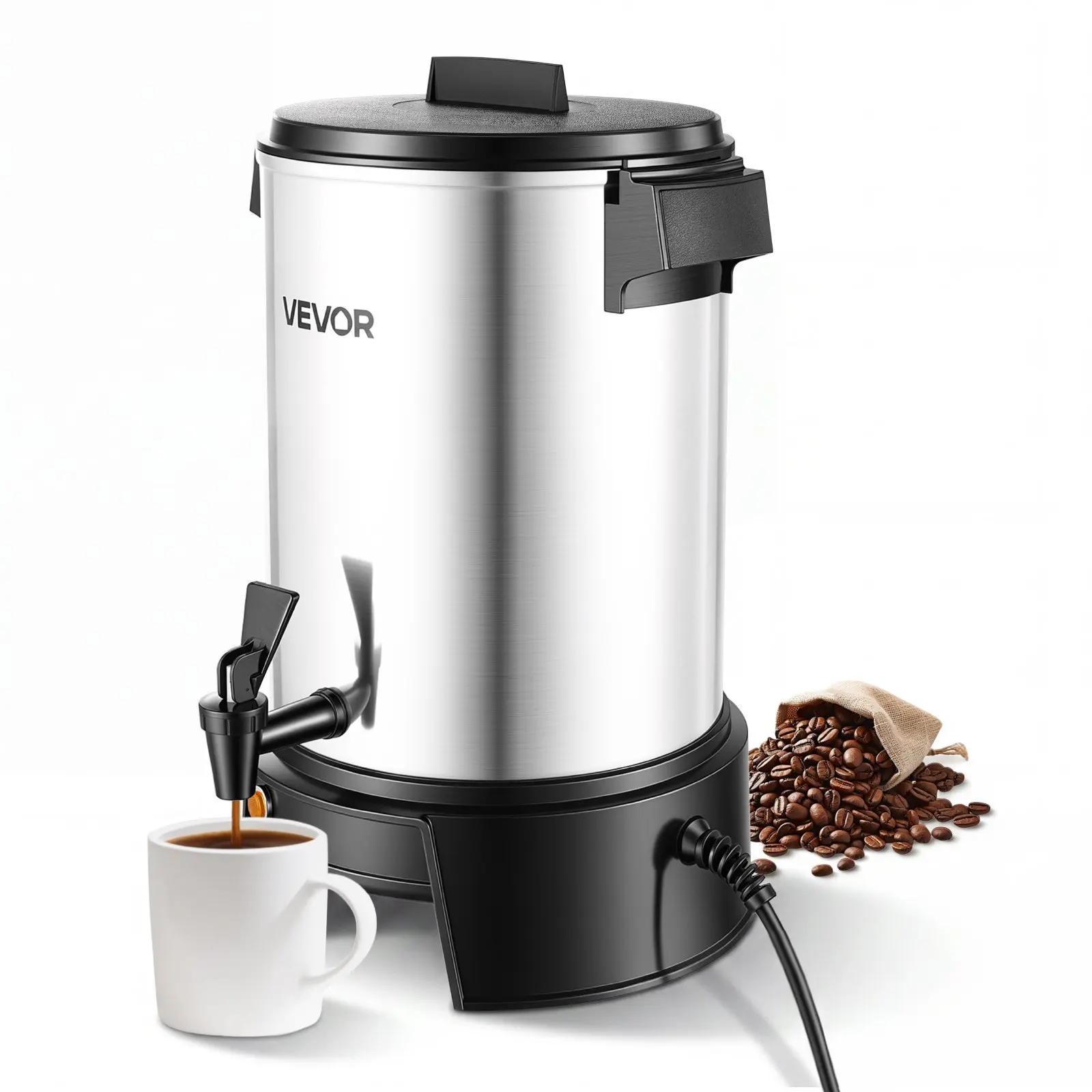 【Summerfinds】VEVOR Large Size Portable Commercial Coffee Urn, 30-Cup 152oz Metal Hot Beverage Dispenser, 1090W Quick-Brewing Dripless Faucet Coffee Machine, 2.9 lbs Corrosion-Resistant Aluminum Alloy, Anti-Dry Burn, Auto Temp Ctrl, for Party, Church