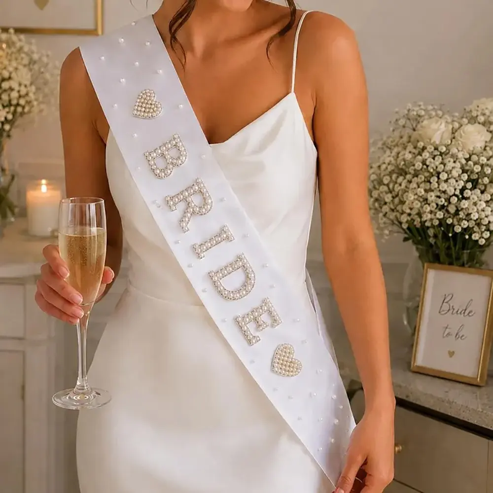 Pearls heart Bride Sash Wedding Accessories Bride to be Last disco cowgirl Bachelorette Hen do Party Bach Weekend bridal shower Beach rustic Wedding engagement honeymoon trip travel decoration Future Mrs wife Newlywed just married present gift Photo props