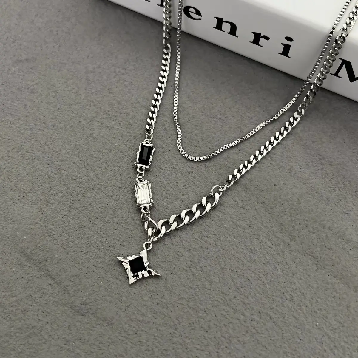 Hip-Hop Stainless Steel Layered Necklace with Star/Triangle Pendant & Rectangular CZ - Adjustable and Waterproof Unisex Choker for Everyday Wear, Chain, Adjustable Chain Jewelry, Chunky Chain Jewelry