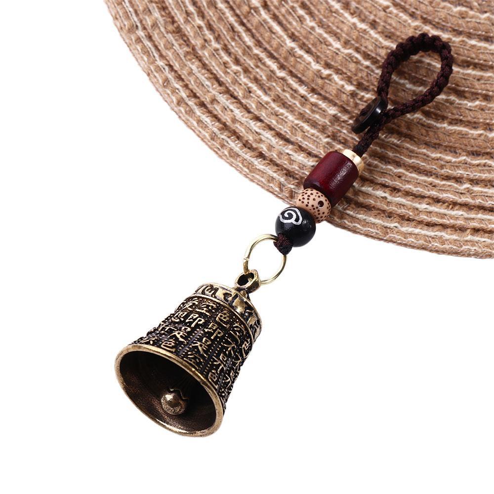 Brass Bell Keychain Pendant Engraved Mantra Charm Handmade Woven Rope Lanyard Hanging Ornament for Keys Bag Decoration Craft Accessory