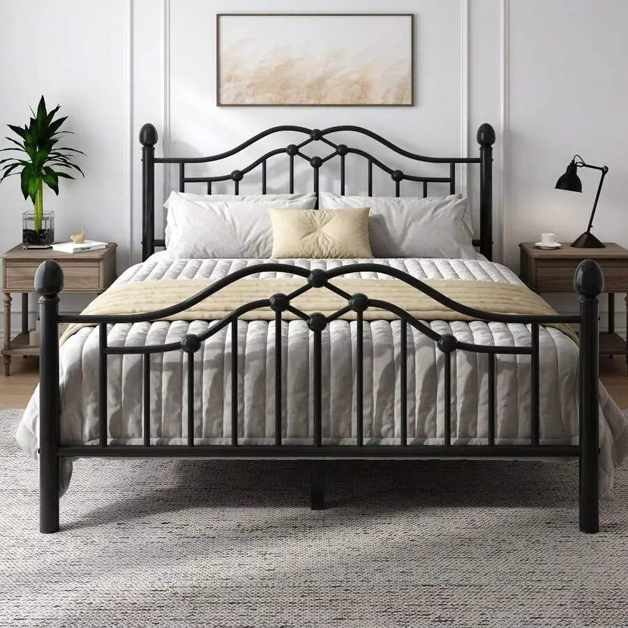 Metal Twin/Full/Queen Bed Frame With Headboard And Footboard, Modern Platform Bed Frame Support Up To 1000LBS, Under Bed Storage, No Box Spring Needed, Easy Assembly, Black/White
