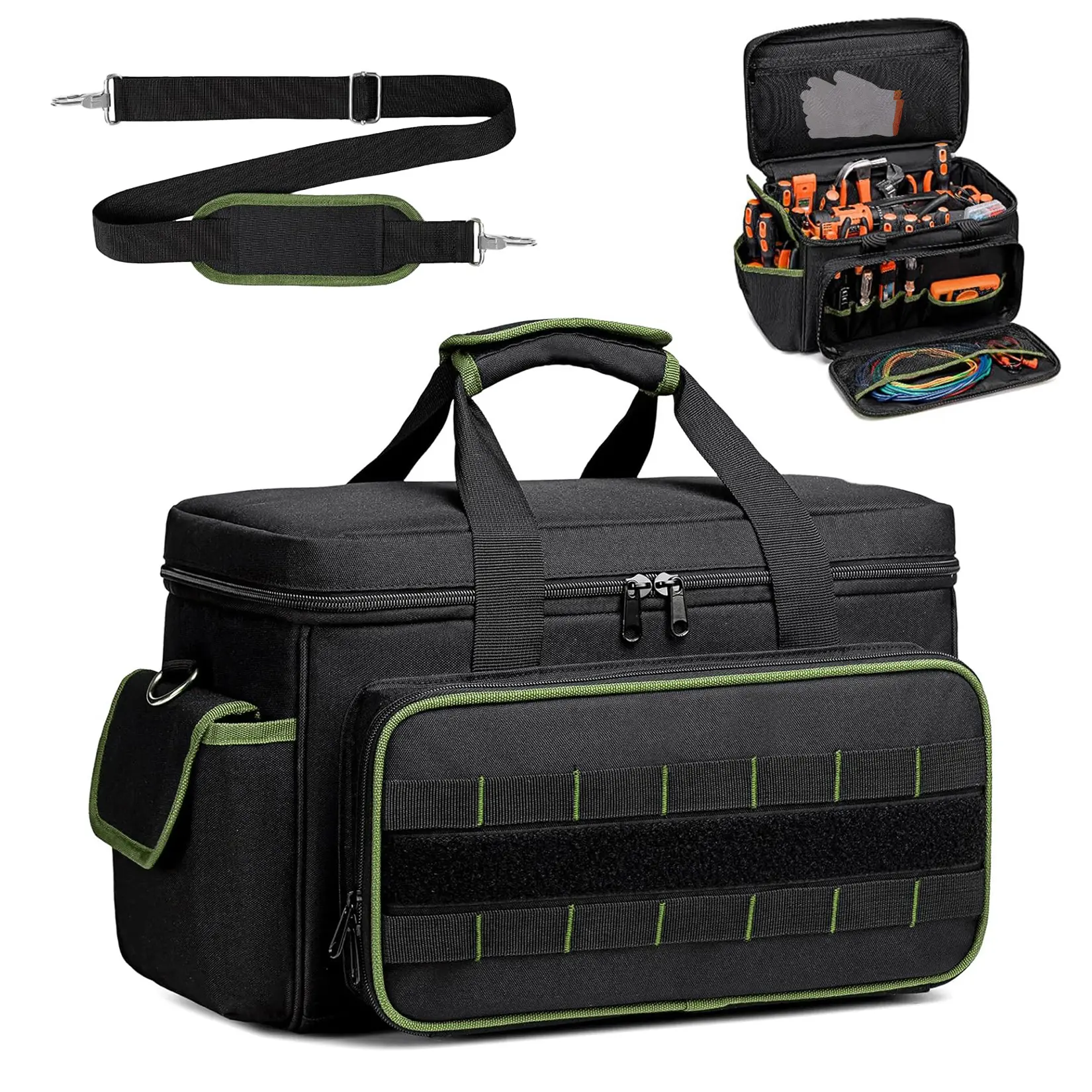 Durable 17 Inch Tool Bag, Oxford Tool Tote with Padded Handle & Shoulder Strap, Multi-Pocket Tool Organizer  for Electrician, Handyman, Carpenter, Garage or Workshop﻿