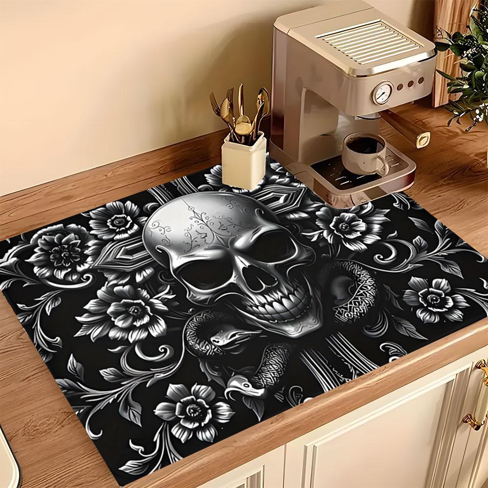 2DFlatSkull Pattern Kitchen Gas Stove Protector Cover Mat, 1 Count Scratch Resistant & Easy To Clean Grill Mat, Stove Top Protectors for Flat Top Oven