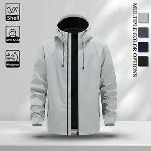 Mens Quick Dry Water Repellent Hood Wind Jacket, Adjustable Drawcord Hood Design, Elastic Rib Cuffs Long Sleeve Rain Coat for Spring Fall Urban Street & Outdoor Training