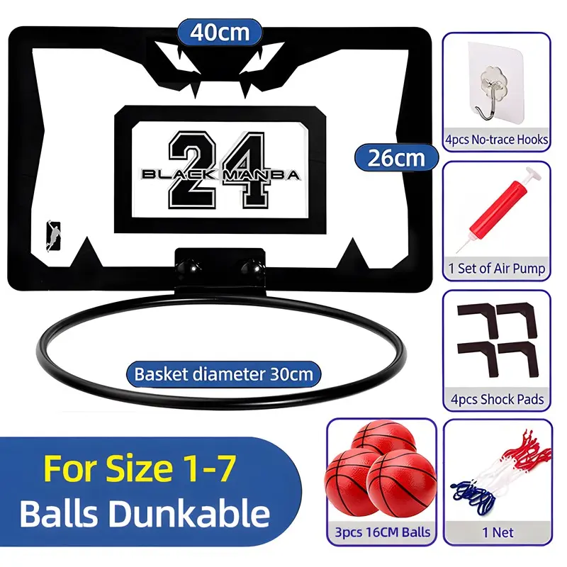 Indoor Basketball Hoop for Kids, Door Mount Office Basketball Hoop, Mini Basket for Teens and Adults, Includes 3 Balls