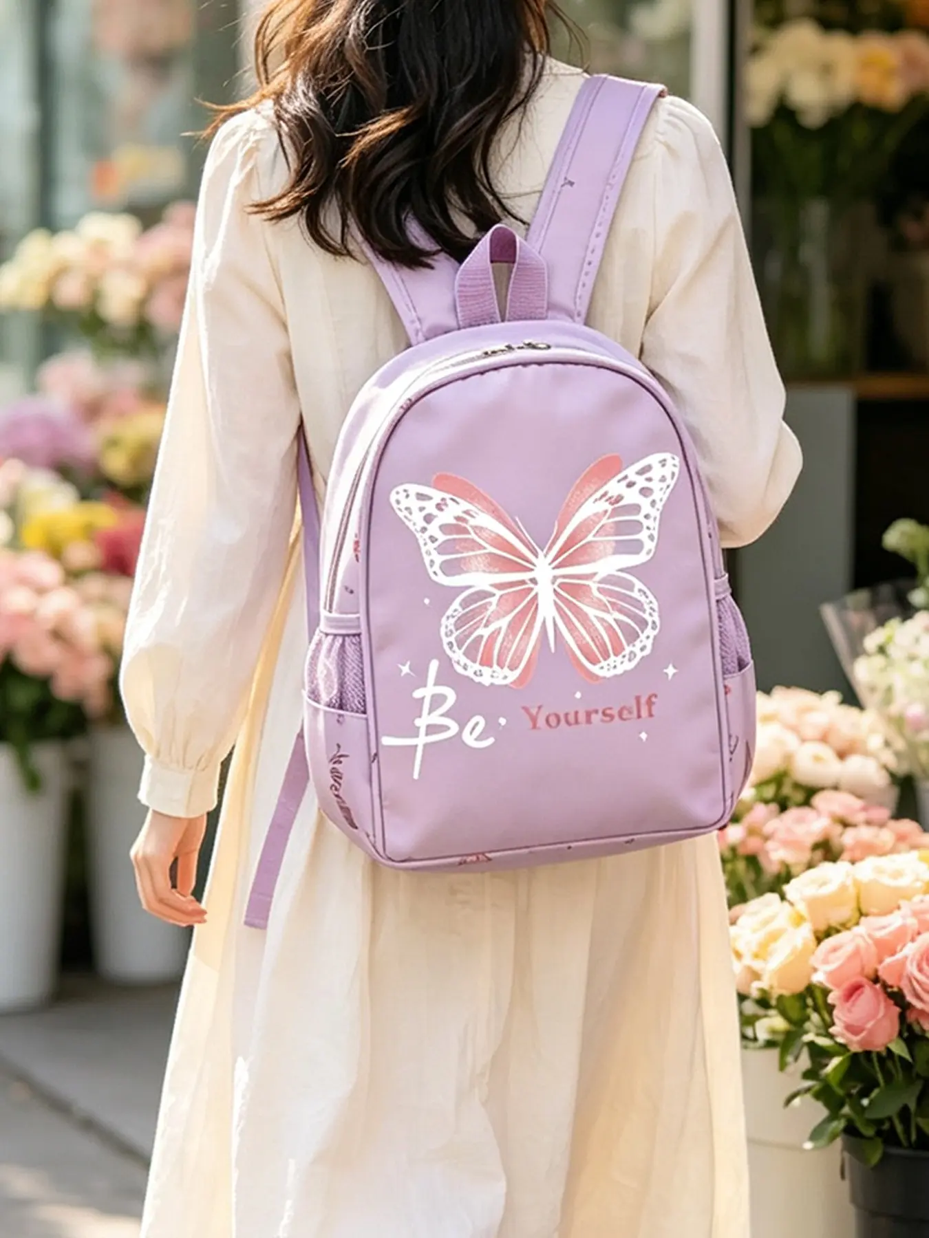 Gradient Butterfly Print Backpack, Cute Cartoon Style, Lightweight Waterproof Oxford Fabric, Large Capacity, School & Leisure Use