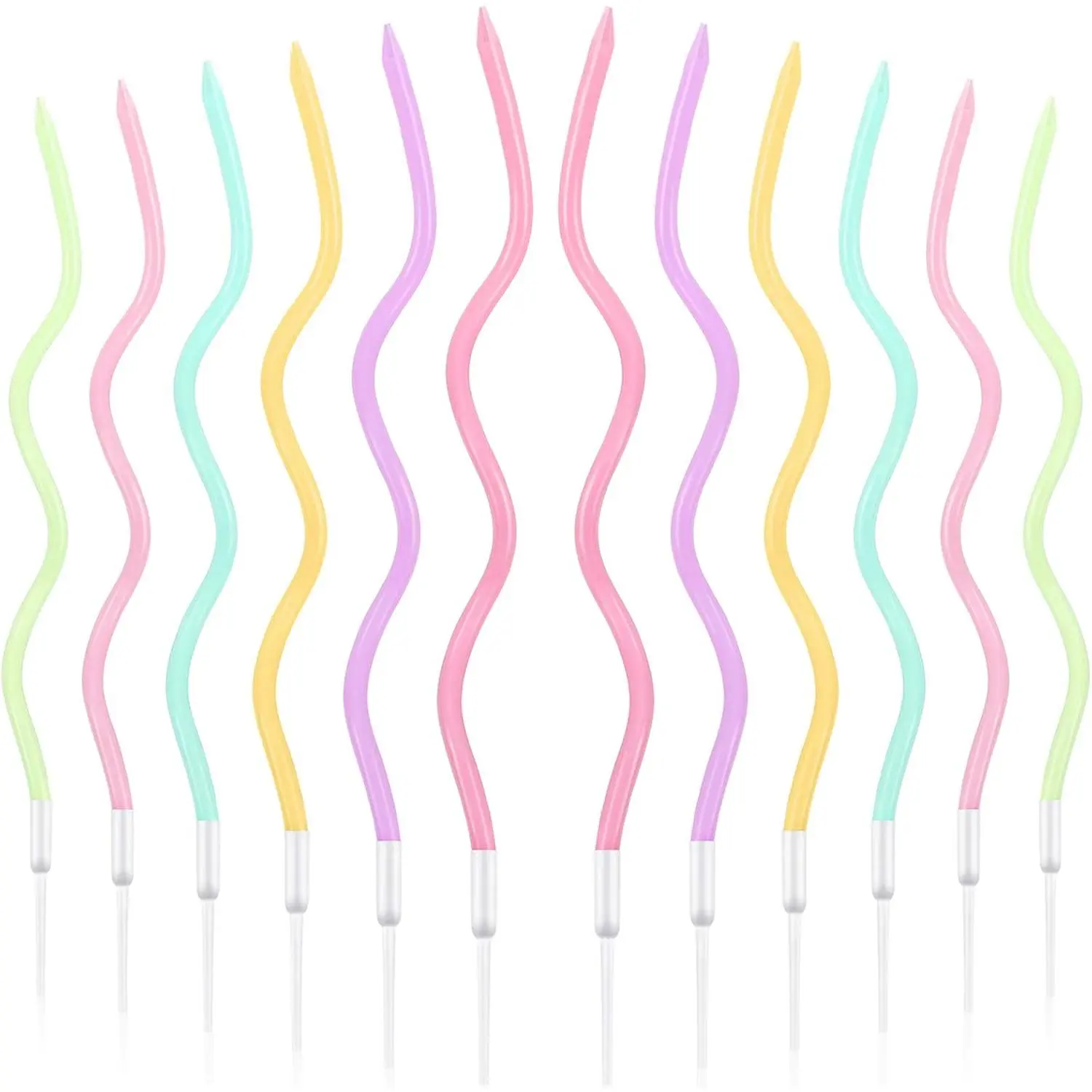 12 Pcs Twisted Birthday Candles Spiral Metallic Cupcake Thin Long Cake Candles with Holders for Birthday Wedding Party(Colorful)