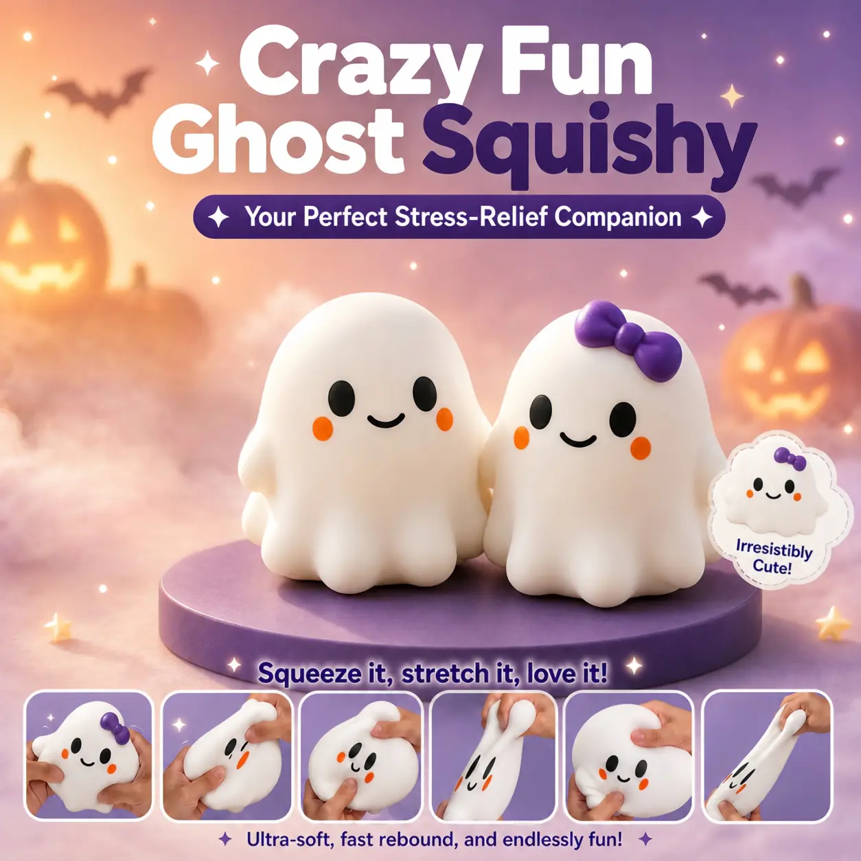 Large Halloween Ghost Squishy Toy, Fast Rising Soft Fidget Stress Relief Toy for Kids Adults, Big Size Kawaii Squishy for Halloween Party Favors Goodie Bag Stuffer Gift