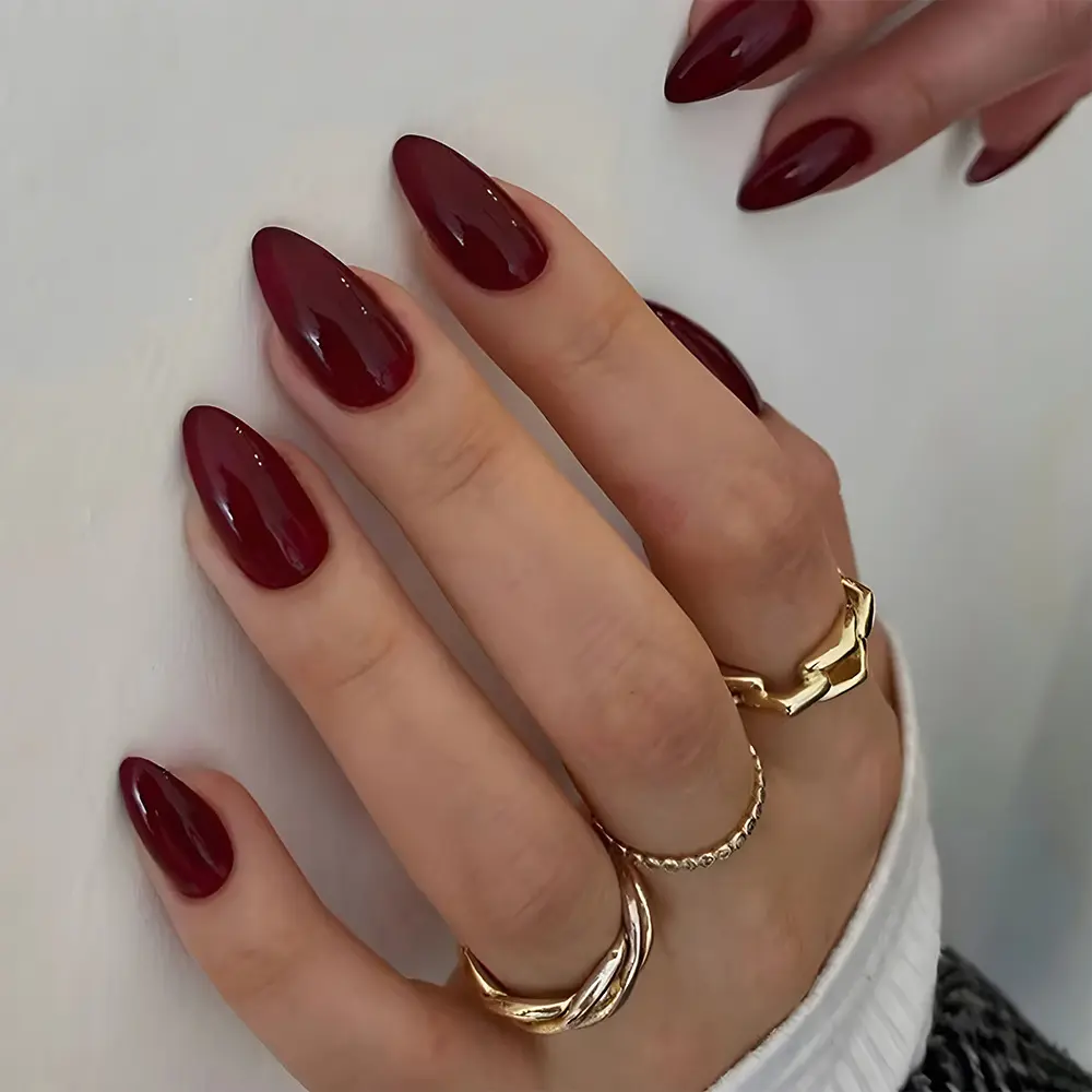 Women's Plain Minimalist Solid Burgundy Press-On Nails - Elegant Nail Tips (30-Piece Multi-Pack), Fake Nails, Decorative Nails