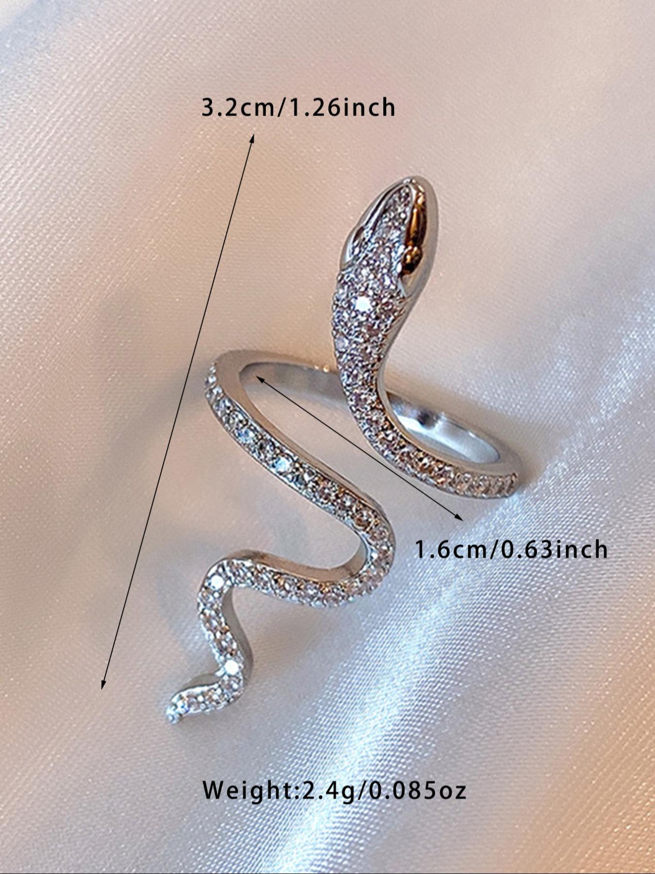 925 Sterling Silver Fashion Elegant Snake Design Artificial Zirconia Decorated Ring, Adjustable Ring for Women, Trendy All-match & Exquisite Jewelry for Gift
