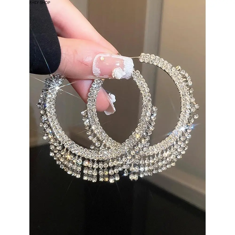 Trendy Geometric Large Earrings for Women, Multi-Layer Round Statement Hoops with Rhinestone Details, Hypoallergenic 925 Silver Needle for Sensitive Ears, Great Birthday & Holiday Gift Idea