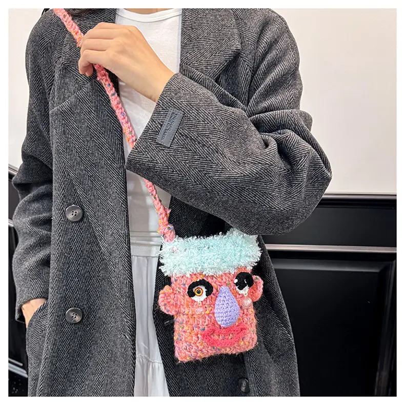 Handmade Crochet Phone Pouch, Quirky Monster Crossbody Purse for Women & Teens, Funny Ugly Cute Aesthetic Mini Bag  Need a Conversation Starter?  Quirky Crochet Face Crossbody Purse | Weirdcore Aesthetic Phone Pouch | TikTok Viral