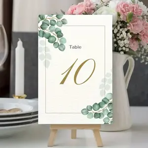 Number 1-15  15 pieces elegant eucalyptus wedding table number cards, double-sided. Gold and leafy paper table cards, suitable for country weddings, brides' gift-giving events, birthdays and special occasions, as well as wedding table decorations. Wedding