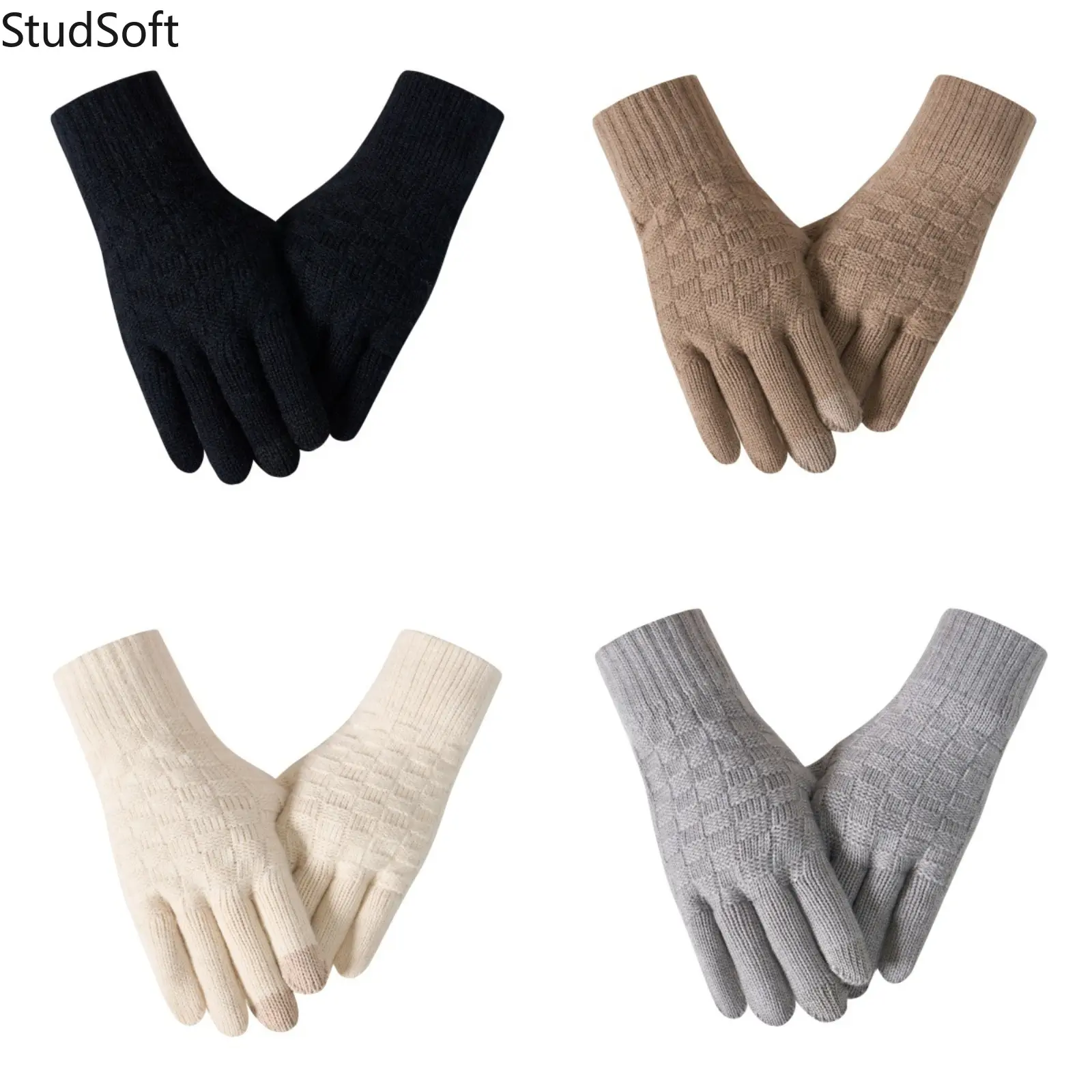 1Pair Winter Knit Gloves Warm Touchscreen Mittens for Women Men 4 Colors Choice Waffle Weave Thermal Hand Warmer Casual Outdoor Driving Shopping