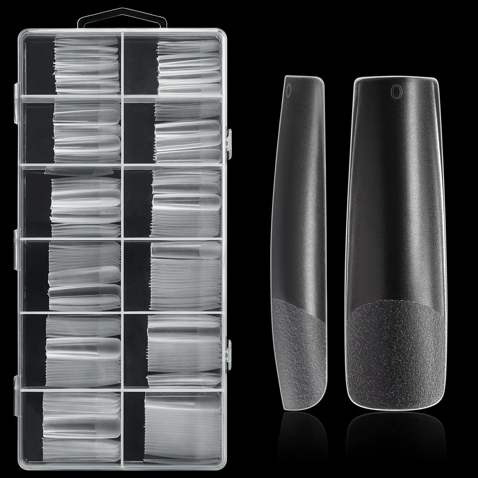 240pcs Medium-Length Trapezoid Full-Adhesive Nails, Matte Base Pre-Numbered Transparent False Nails, 12 Sizes, Includes Storage Box, Salon Home DIY Use