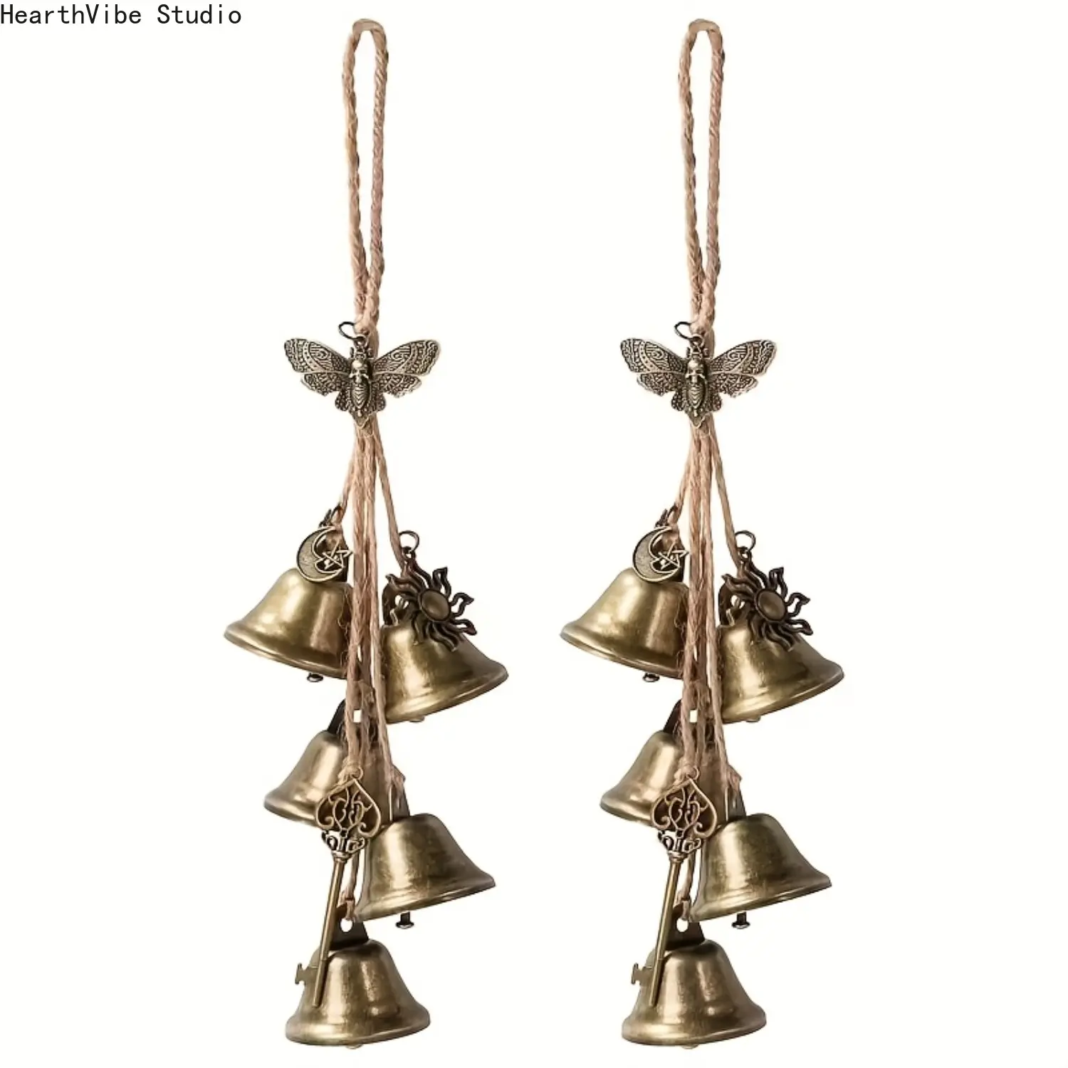 Witch bells for door handle protection, hanging copper bell witchcraft supplies, door hanging ornaments, handmade witch bells, and magical wind chimes for porch and outdoor garden decor.