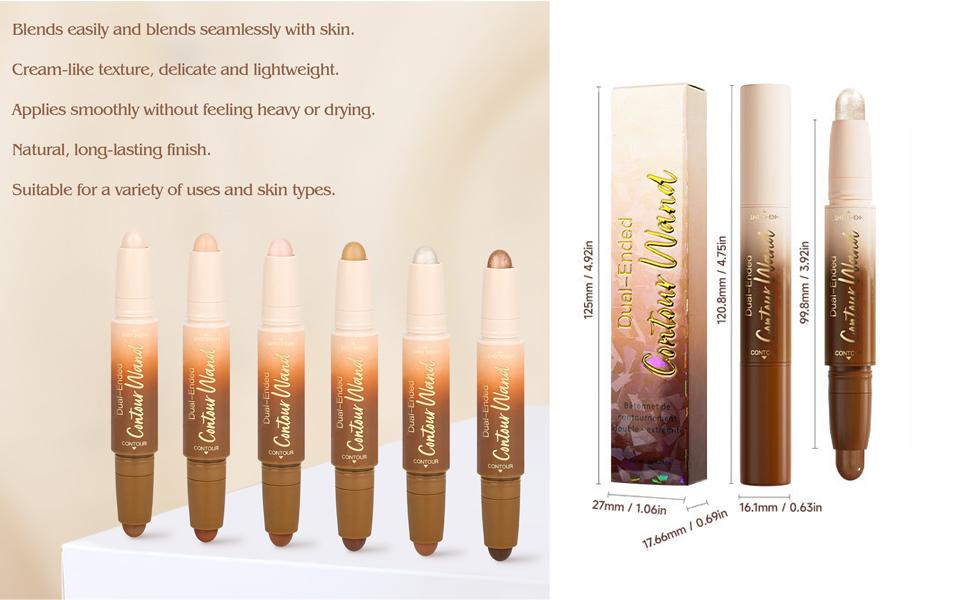Contour Highlighter Stick,2-in-1 Dual-Ended Cream Bronzer & Highlighter Sticks Pen for Face Body Contouring Makeup- Buildable,Waterproof, Easy to Apply Suitable for Beginners