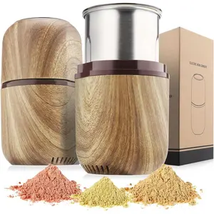 Electric Herb Grinder [Large Capacity/High Rotating Speed]-Electric Grinder for Spices and Herbs (Wood grain 2)