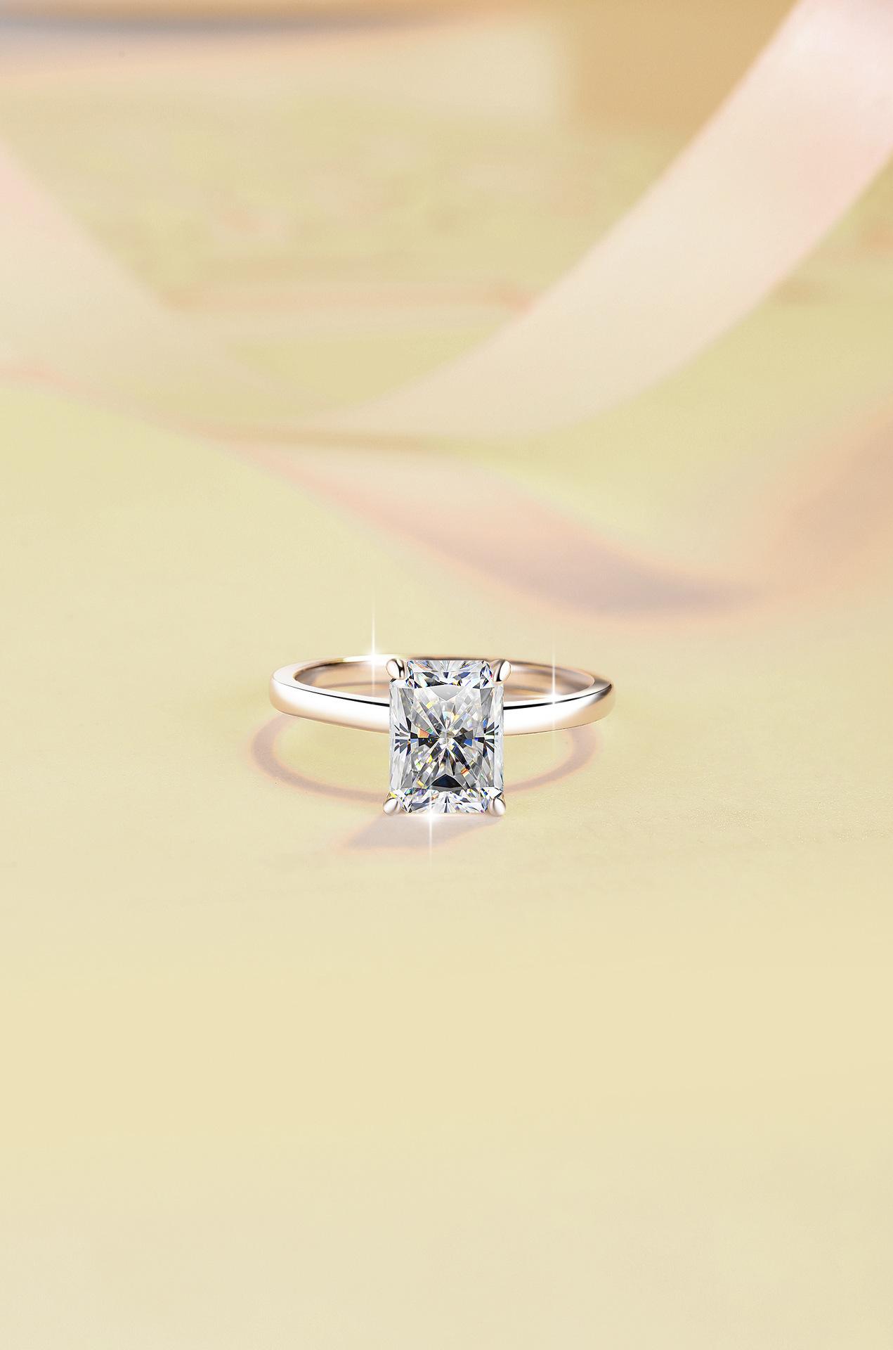 S925 Sterling Silver Radiant Rectangular Ring Synthetic Moissanite Ring 2Carat-448(50%)