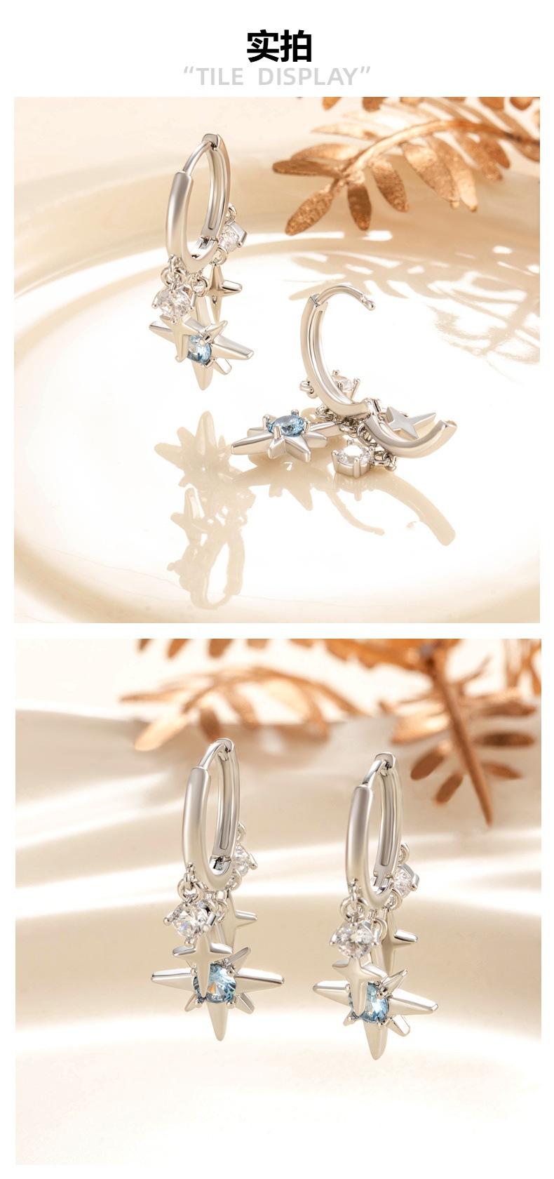 1 Pair Silver Starburst CZ Dangle Huggie Hoop Earrings, 925 Sterling Silver Cartilage Hoop, Hypoallergenic Y2K Star Earrings for Women