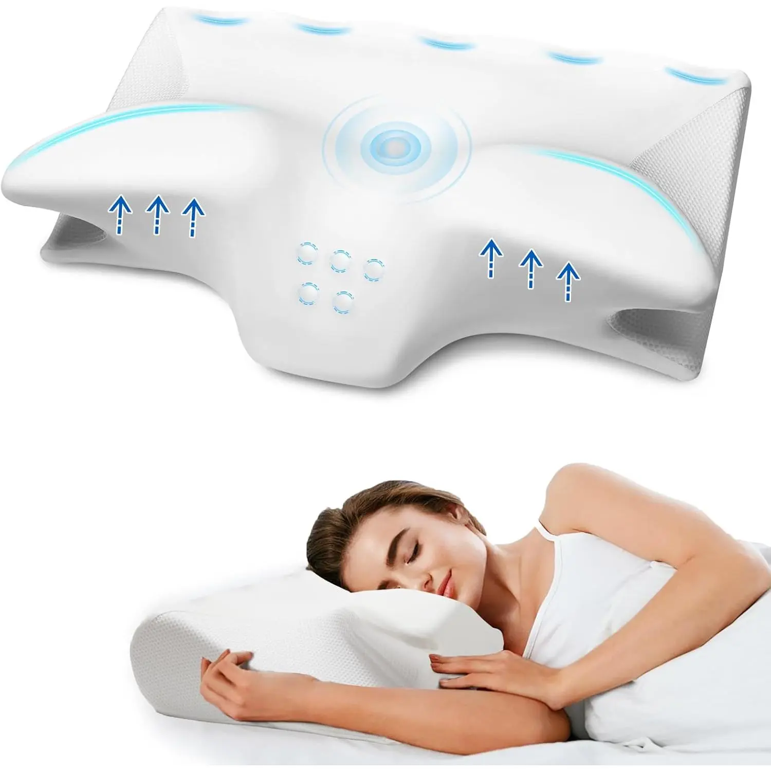Cervical Pillow for Neck Pain Relief, Cooling Pillows Ergonomic Neck Pillow Orthopedic Bed Pillow for Side Back Stomach Sleeper,White