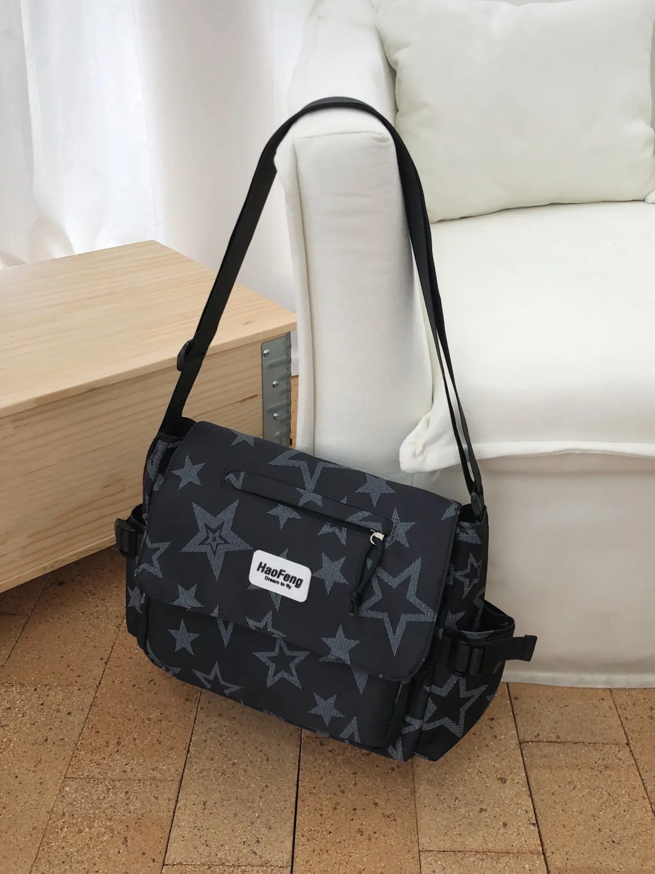 Retro fashion street style star handbag crossbody bag, side multi-pocket large capacity lightweight commuting casual messenger bag, adjustable strap shoulder bag