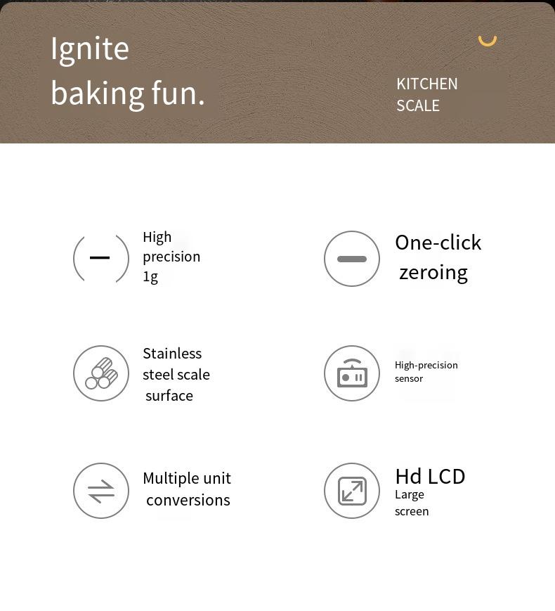 KITCHEN SCALE Multifunction Electric Digital Kitchen Food Scale LCD Display, High Precise Waterproff Measuring Scale Stainless Steel