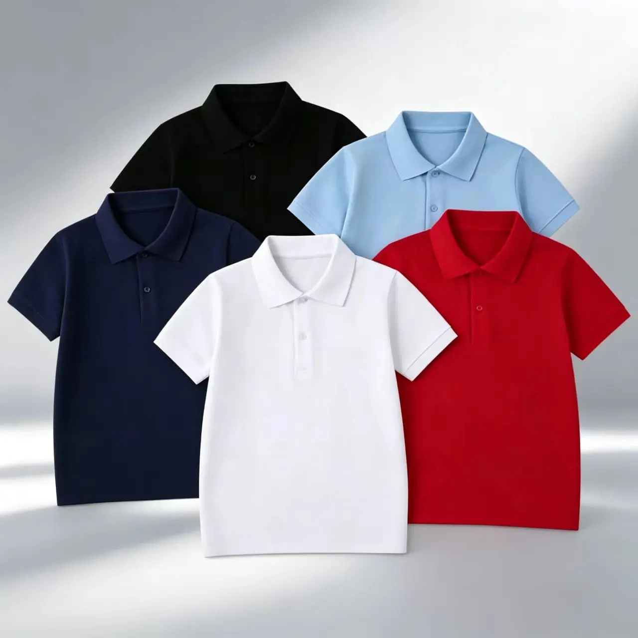 DB 5pc piece set of children's stretchy short-sleeve Polo shirts, made of comfortable, breathable, skin-friendly fabric, versatile basic tops school uniforms, daily sports, and outings