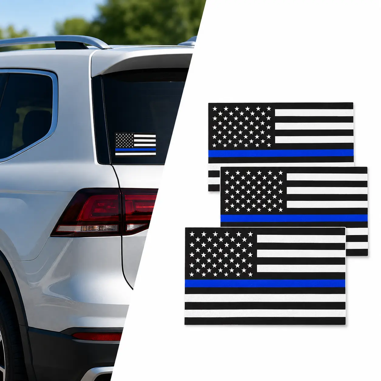 3-Pack Thin Blue Line American Flag Vinyl Stickers - 5 × 3 In Decorative Self-Adhesive Sticker Deco, Outdoor Safe Long-Wearing Law Enforcement Support Car Exterior Accessories for Cars, Trucks, Windows, Vinyl Decal