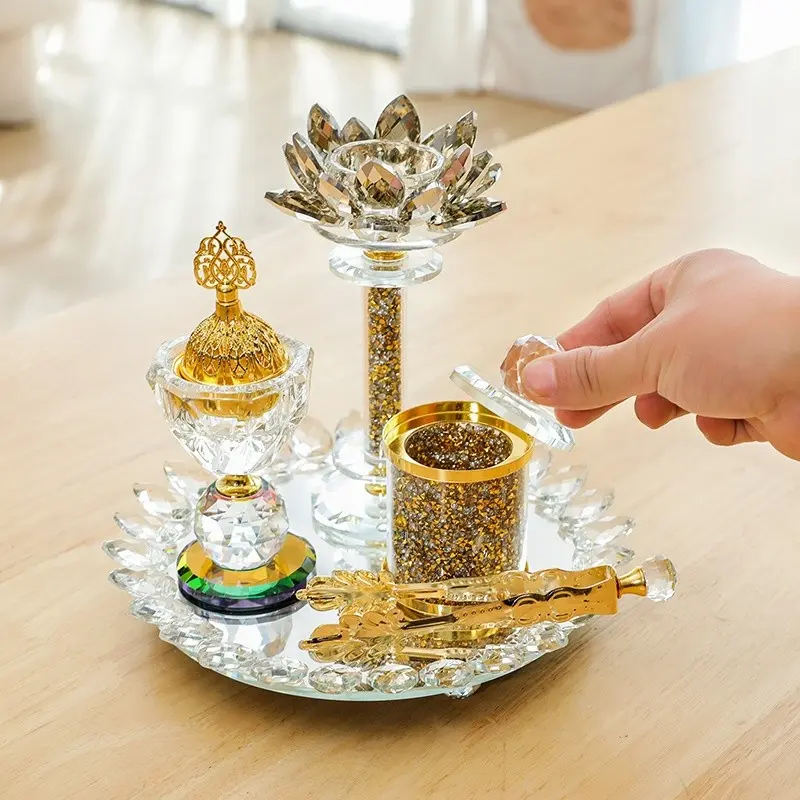 Luxury Crystal Glass Incense Burner Set, 5-Piece Arabic Aromatherapy Kit, Home Fragrance Products, Household Scented, Home Scent, Room Scent, Ideal for Home Decor, Weddings, Parties, Gifts