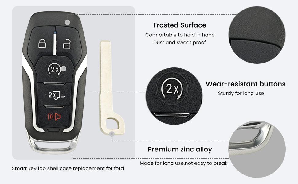 Key Fob Shell Case Replacement Fits for Ford F150 F250 2015 2016 2017 FCC ID:M3N-A2C31243300 P/N:164-R8117 Keyless Entry Remote Control 5 Button Pad Cover