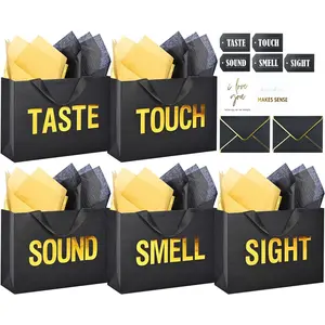 Large 5 Senses  Bags for Him with Labels, Envelopes and Cards, Foil Five Senses  Bag for Her with Handles & Tissue Paper for Valentine's Day, Birthday, Wedding, Anniversary 12.6"X8.7"X4"
