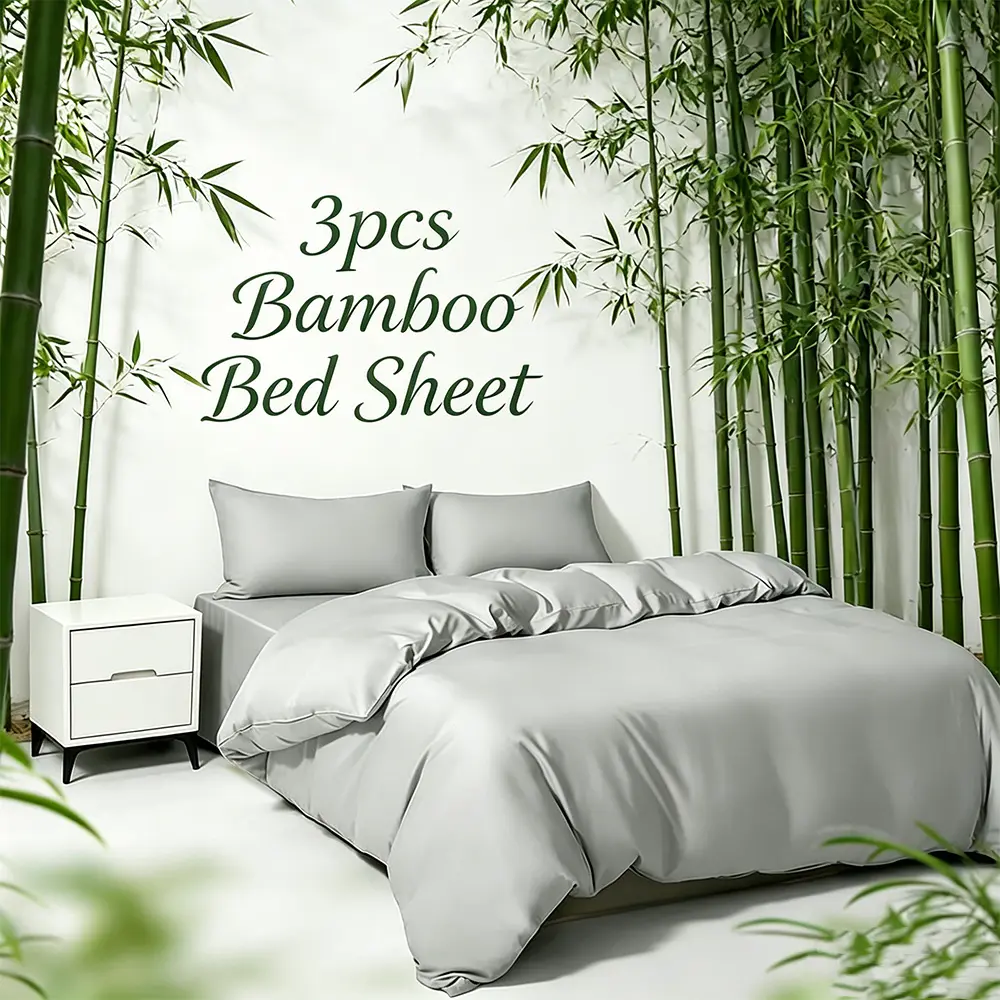 3pcs Luxury Bamboo Viscose Duvet Cover Set, Breathable, Comfortable And Skin-Friendly, Zipper Closure, Tear-Resistant & Machine Washable, Ideal For Luxury Hotels, Bedrooms, And Guest Rooms ( Random Color )