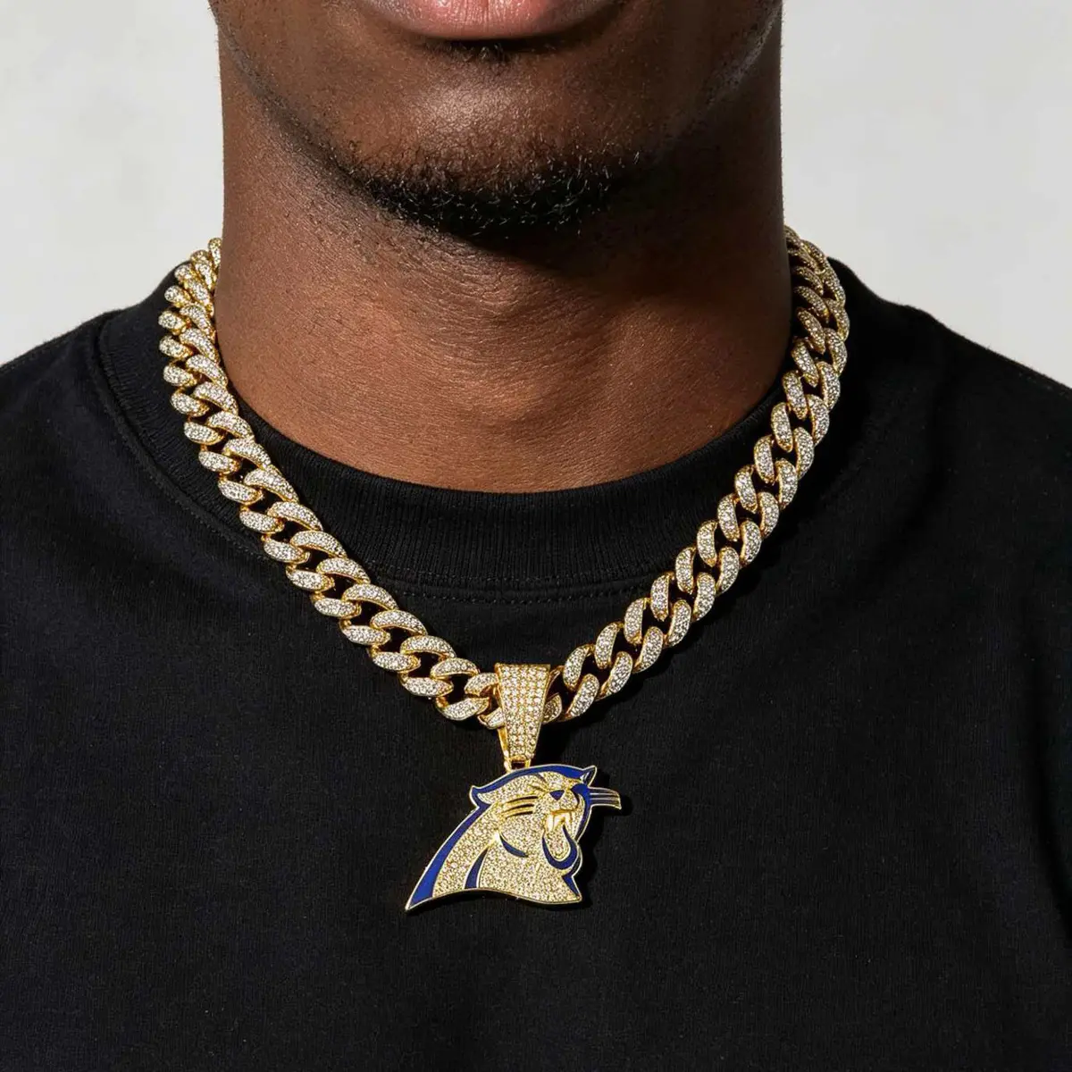 Men's Rugby Full Diamond Cuban Chain Hip Hop Style Black Panther Pendant Necklace Fashionable Streetwear Jewelry For Daily Wear Party Performance Accessories
