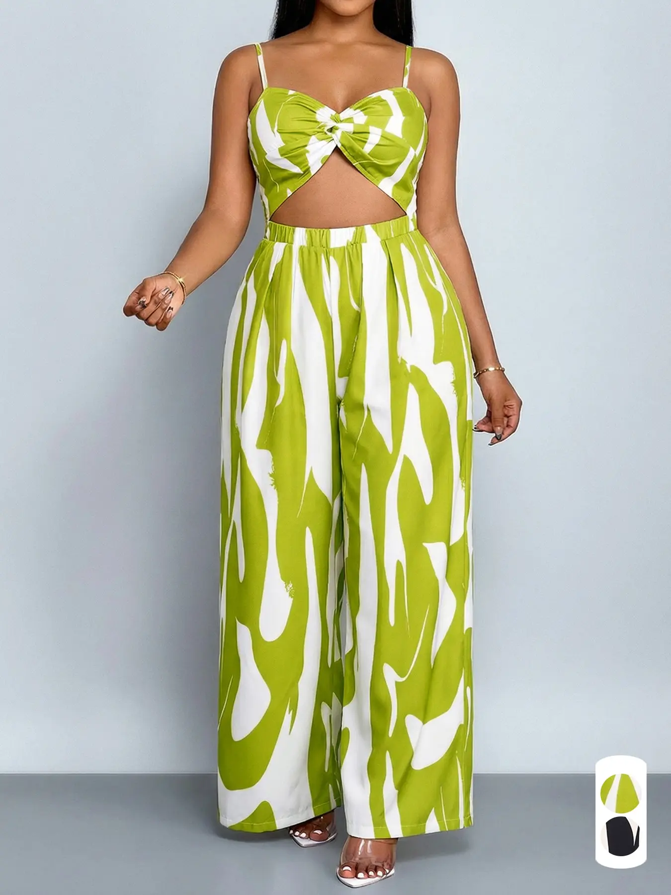 Abstract Print Plus Size Women Wide Leg Jumpsuit, Sweetheart Neck Sleeveless Fitted Waist Cutout, Elegant for Travel and Party, Fashion