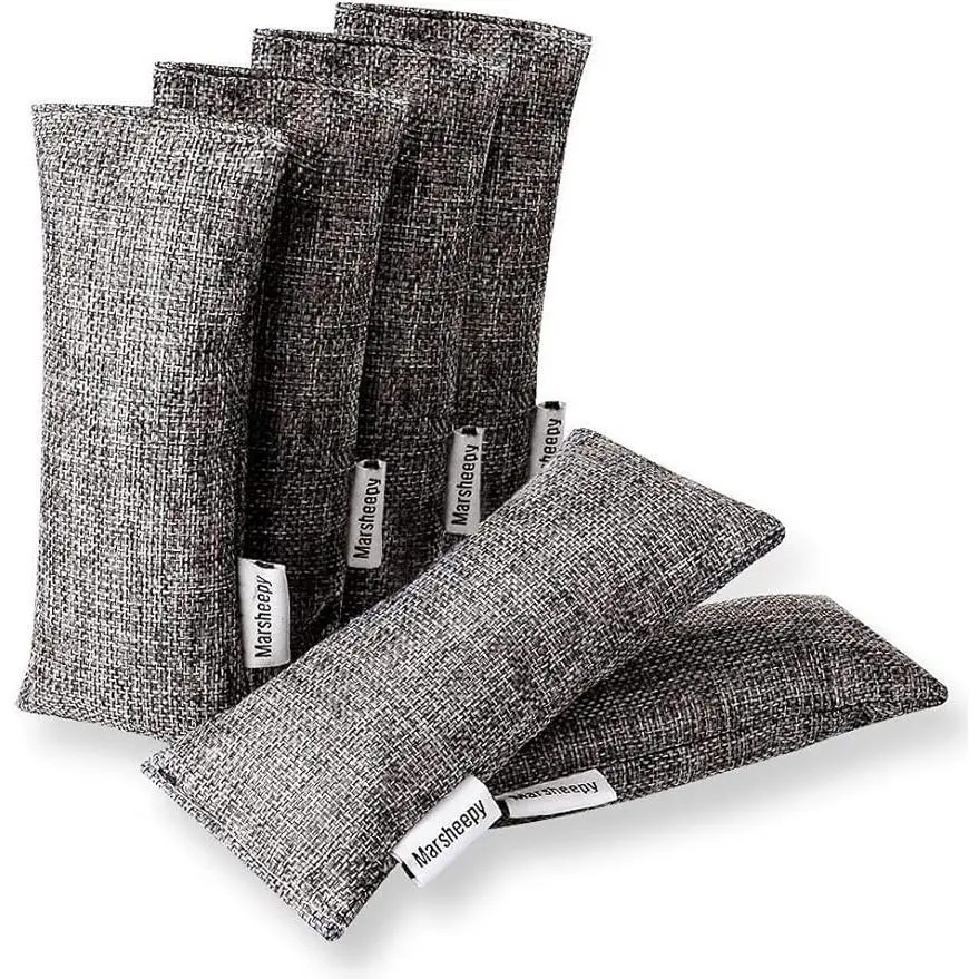T&J Natural Bamboo Charcoal Bags (60g x 6 Pack) - Fragrance-Free Moisture Absorber, Footwear Shoe Deodorizer, Odor Eliminator for Boxing Gloves, Drawers, Urine & Fecal Odor Absorption