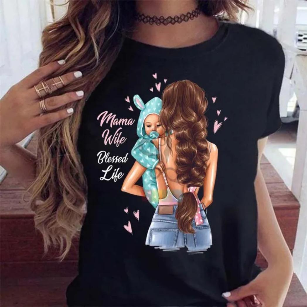 Women T Shirt Cartoon Mom with Sons Shirt Fashion Print Casual Woman Tee Ladies Female T-shirt Short Sleeve T Top Shirt,Father's Day Blanket,Gift for Father, Gift for Mother Crew Neck Funny T-Shirt for Men Sarcastic Cat Meme graphic