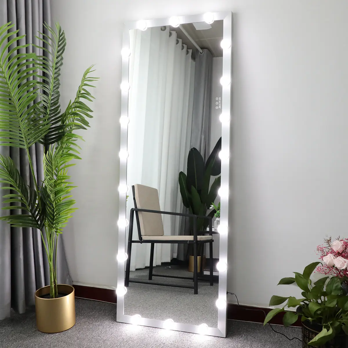 Nokaa Full Length Mirror with Lights 63"x24" Full Body Vanity Mirror with 3 Color Modes Lighted Standing Floor Mirror for Dressing Room Bedroom Wall Mounted Touch Control Silver Aluminum Frame, Silver Color Options, Aluminium Material