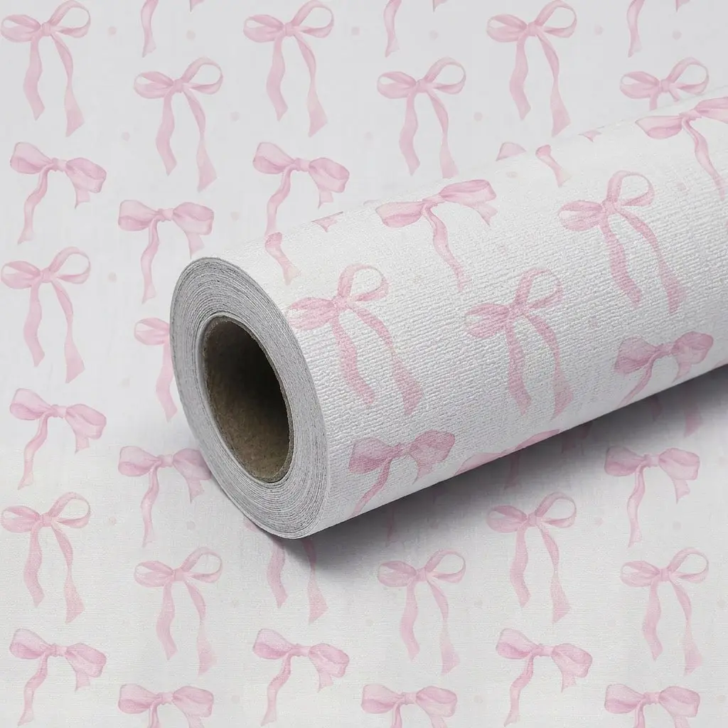 Watercolor Bow Wallpaper, Removable Wall Sticker, Soft, Waterproof, Suitable for Girls' Room, Bathroom, Apartment, Corridor